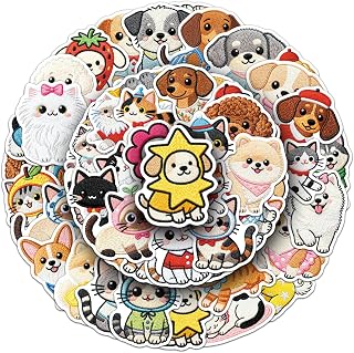 56PCS Cat & Dog Embroidery Stickers, Waterproof Vinyl Cartoon Cute Pet Decor Decals for Skateboard, Fridge, Laptop, Phone, Luggage (1.64-2.28 Inches)