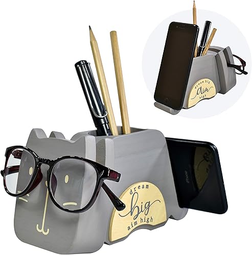 Miniatura 9 de I'm - Soporte de madera maciza multiusos para lentes, teléfono, bolígrafo y lápiz, organizador de escritorio, accesorios decorativos de papelería,