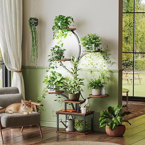 Miniatura 4 de PRAISUN Soporte para plantas de 51 pulgadas con luces de crecimiento, estante de plantas de interior de 8 niveles con soporte para flores más
