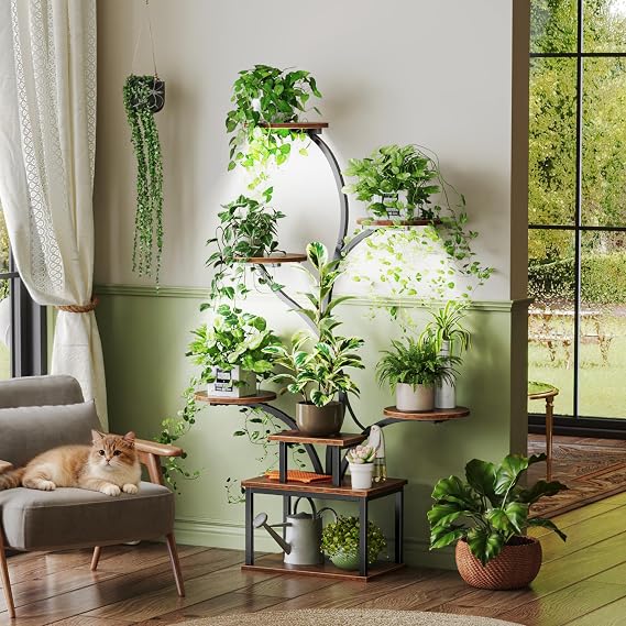PRAISUN 51 Inch Plant Stand with Grow Lights, 8 Tiered Indoor Plant Shelf