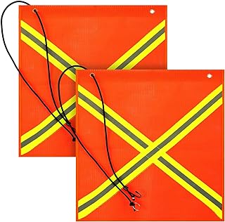 18 x 18 Inch Safety Flag 2 Pieces Mesh Weather Proof Warning Flag with Grommet and Bungee Cord and Double Sided Reflective Strip for Truck Hunting Bike Trailer Hauling(Orange)