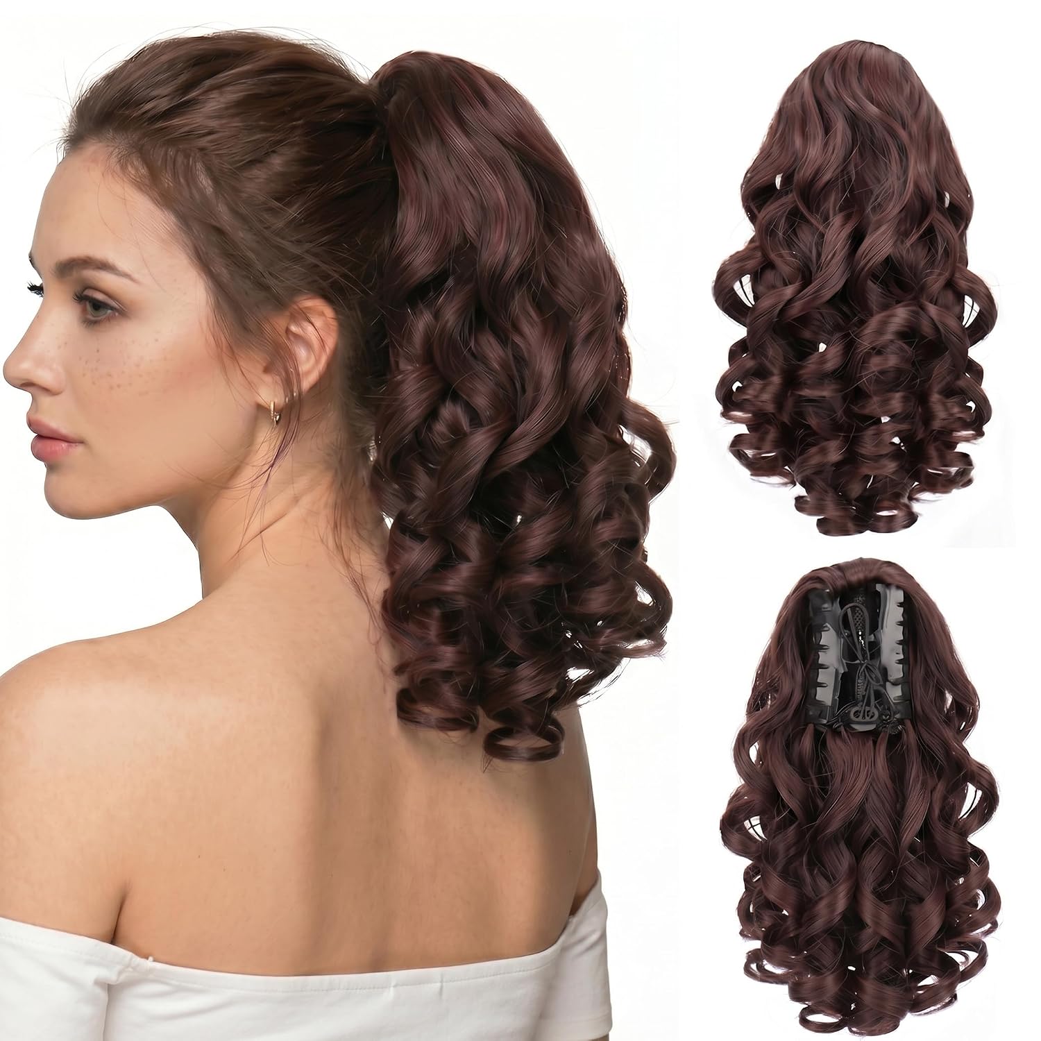 Short Dark Brown Wavy Claw Clip Ponytail Extension for Women