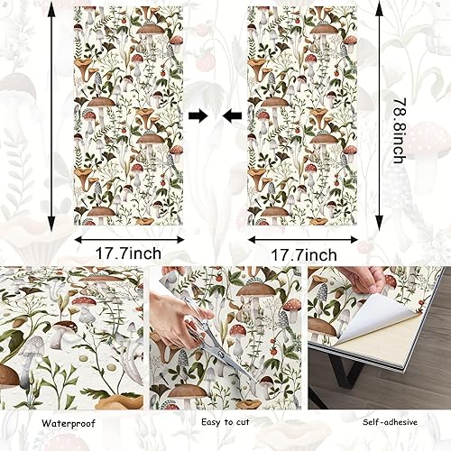Miniatura 3 de MILEPER Papel tapiz de hongos para despegar y pegar, papel tapiz bohemio de 17.7 x 79 pulgadas, papel tapiz autoadhesivo extraíble, papel tapiz de