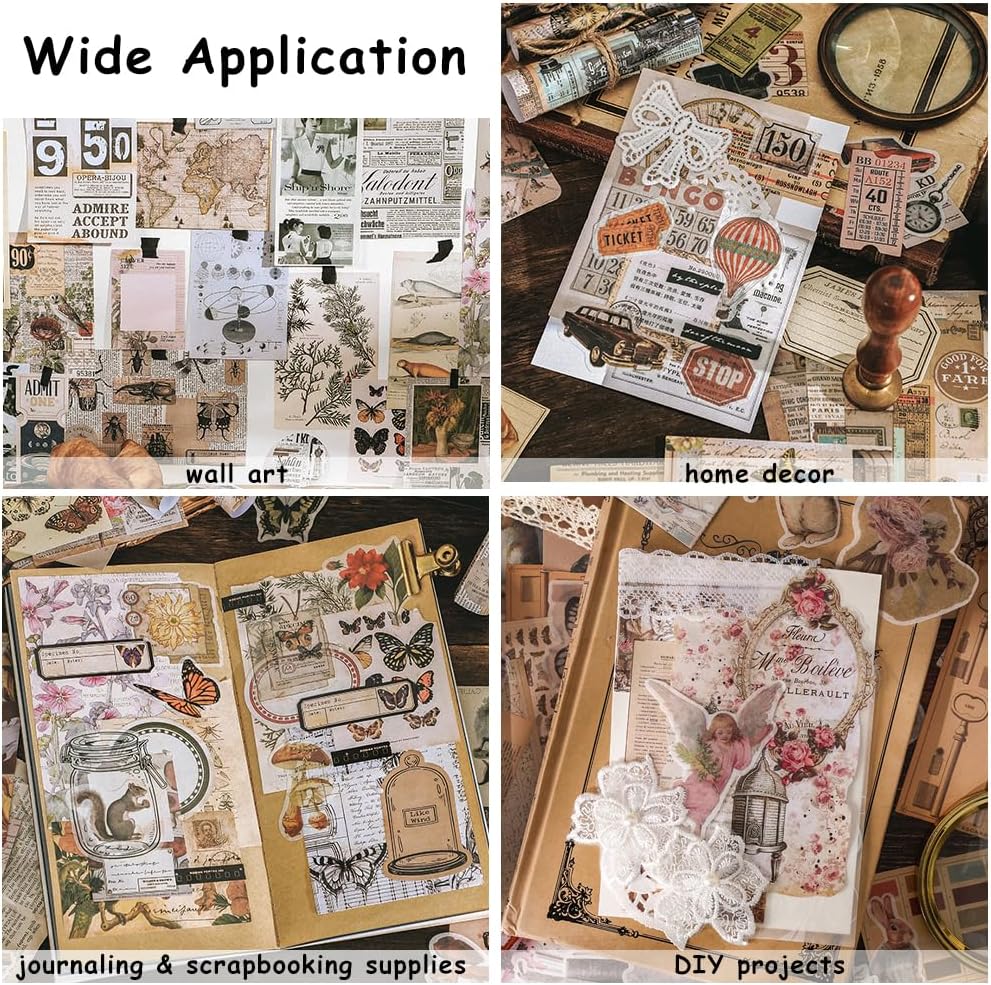 200 Pcs Vintage Scrapbooking Kit – Decoupage Paper, Stickers for Journals, Planners & Crafts – Aesthetic Collage Supplies, Celestial image 5