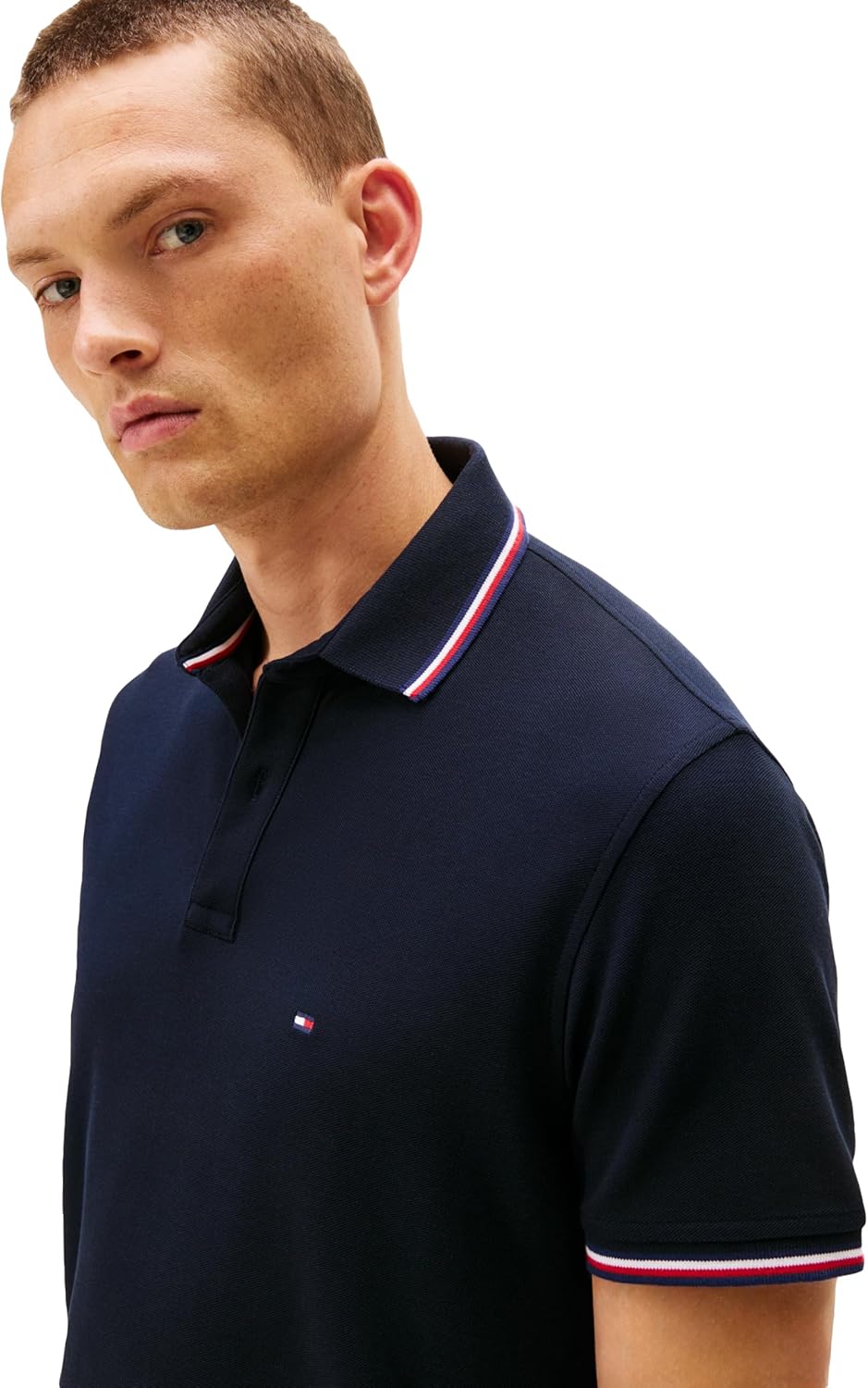 Tommy Hilfiger Mens Short Sleeve Casual Polo Shirts in Regular Fit with Stretch and Cuff Designs - Image 2