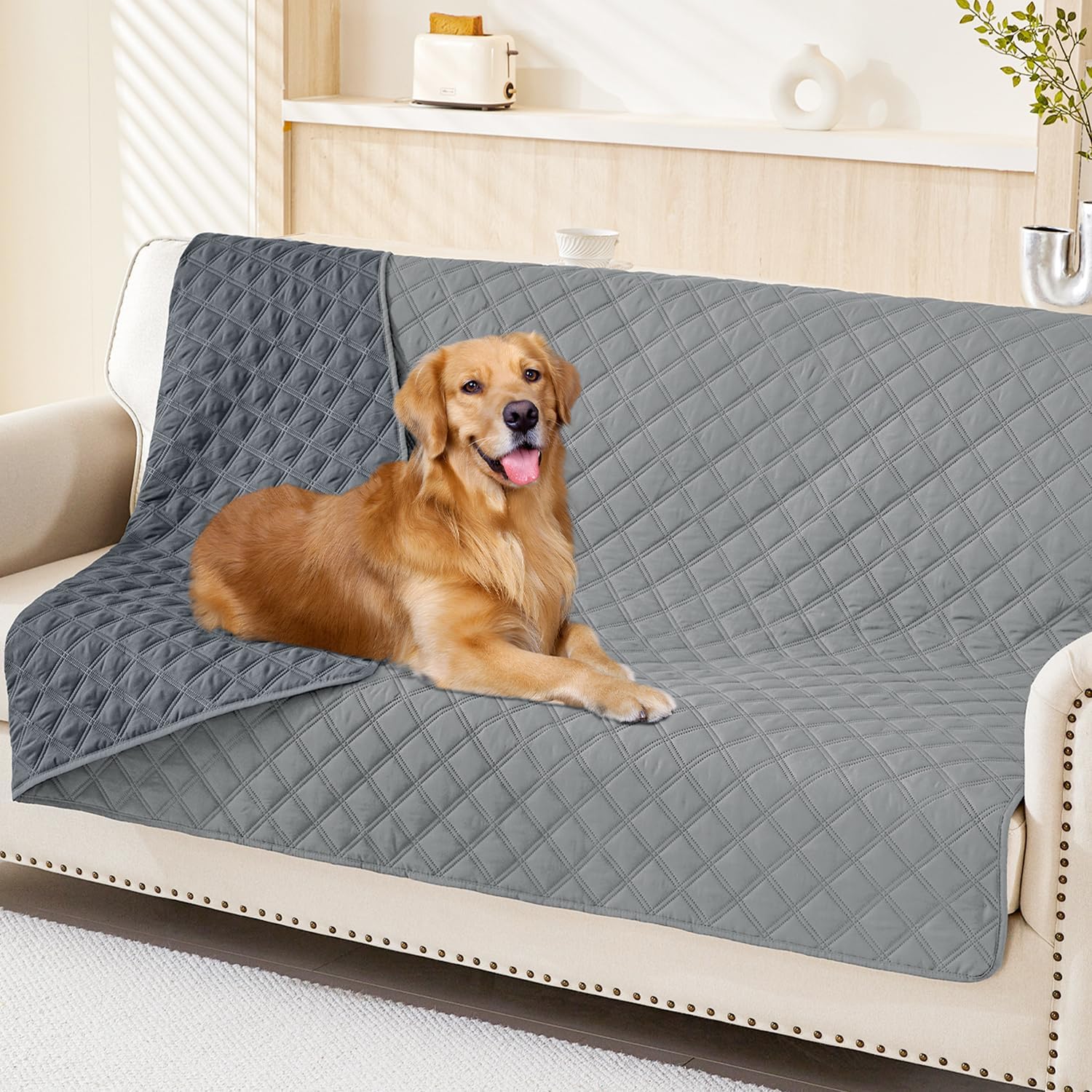 smiry Waterproof Dog Bed Blanket, Soft Pet Blankets, Waterproof Couch Cover for Dogs, Reversible Sofa Covers Washable for Furniture, 68x82 Inch, Grey/Dark Grey