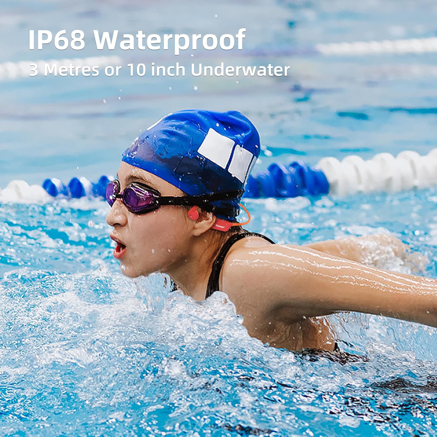 Tayogo Swimming Headphones-Bone Conduction Headphones, IP68 Waterproof Built-in MP3 Player 32G Memory, Underwater Swimming Headphone, Wireless Open Earphones Bluetooth 5.4, for Running, Cycling - Image 2