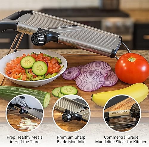 Miniatura 9 de Cortadora de mandolina para cocina, acero inoxidable, grosor ajustable, corte de verduras con corte estilo juliana, perilla de seguridad para
