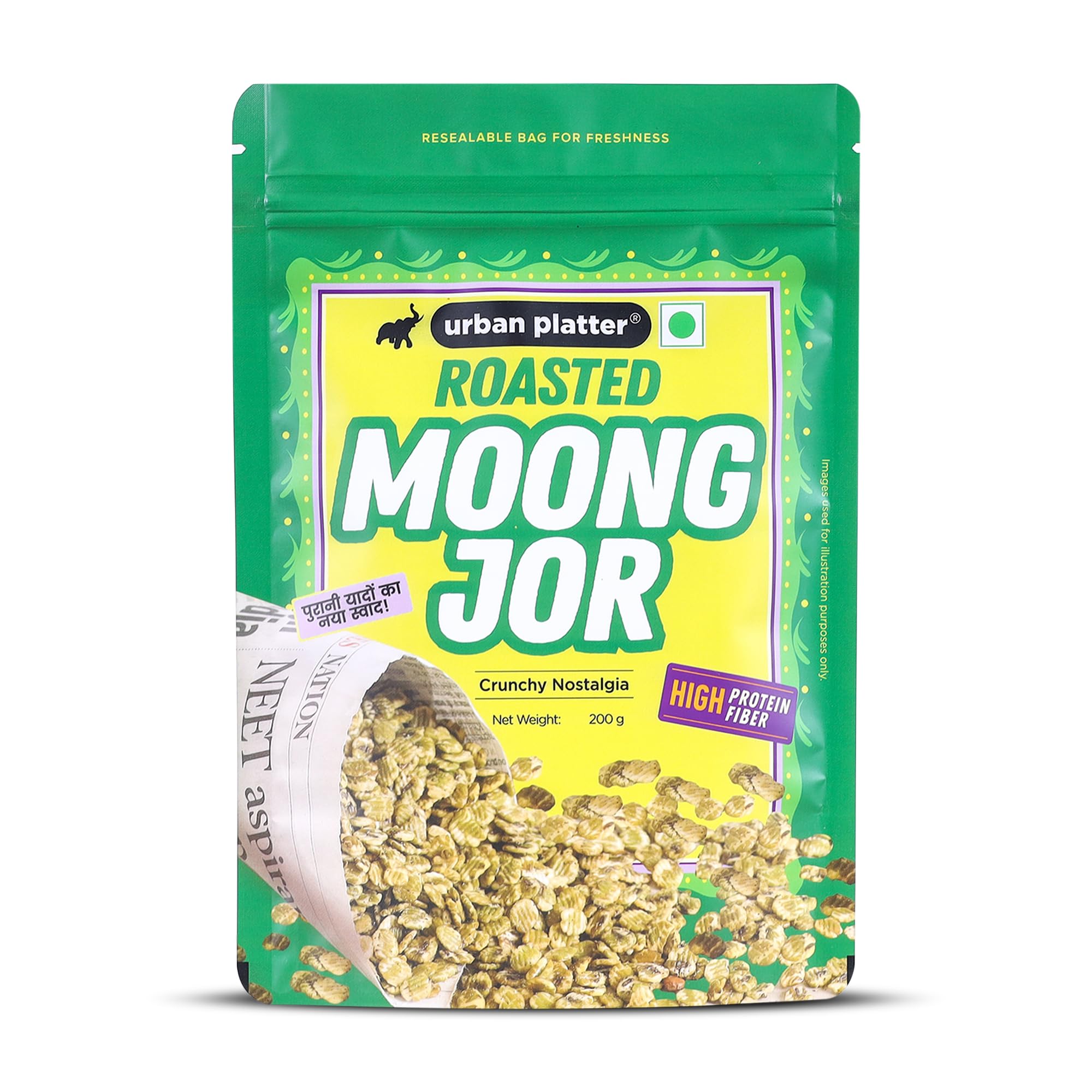 Urban Platter Roasted Moong Jor, 200g (High Protein, High Fiber, Palm Oil Free | Non Fried Nostalgic Indian Snack | Flattened Whole Mung Beans)-image-7