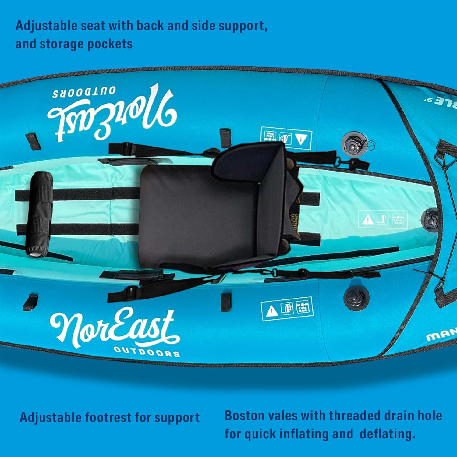 Inflatable Kayak Package 9' (Explorer) - Adjustable Inflatable Seat with Backrest, Adjustable Paddle, Carry Case, Pump & Patch Kit