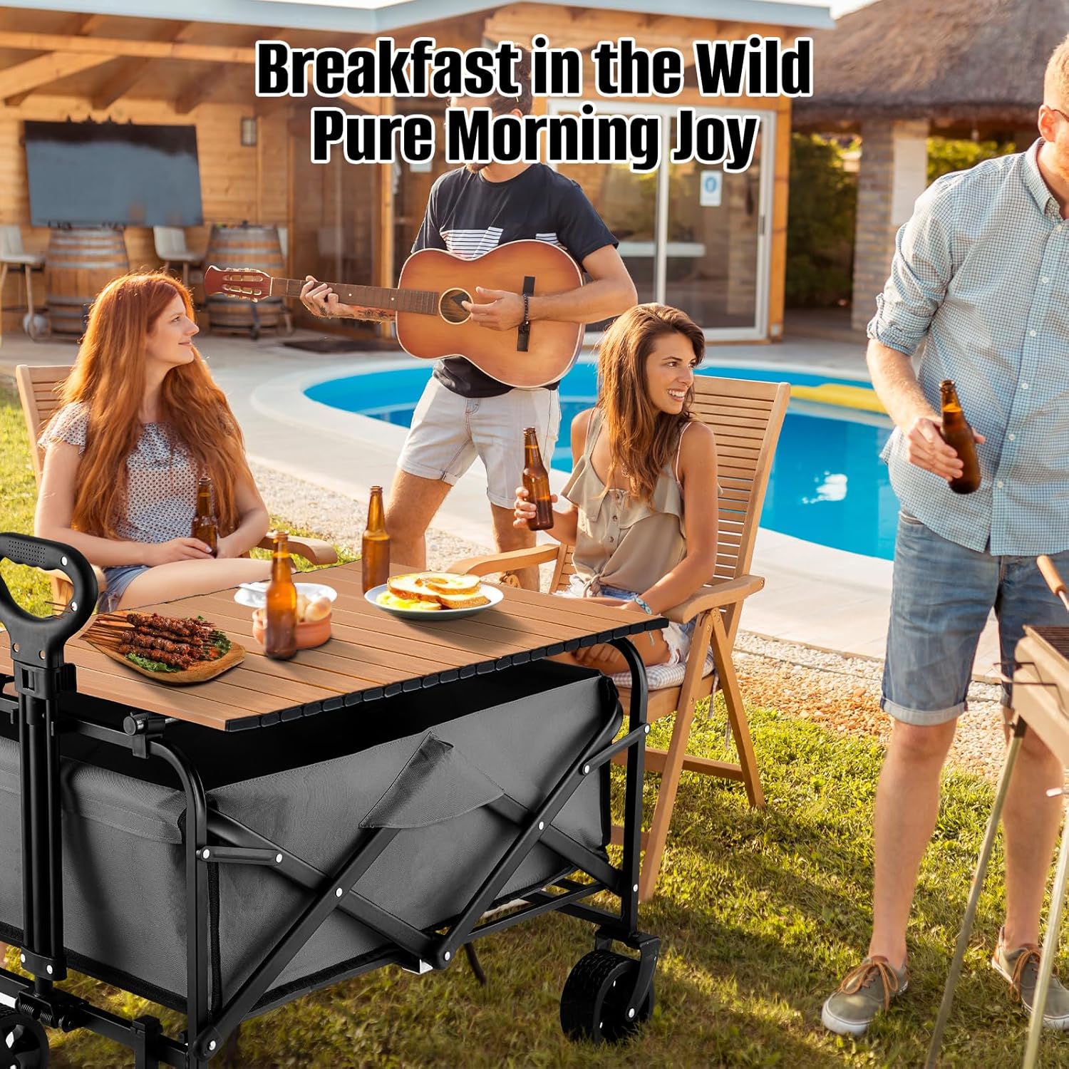 metal tabletop board for wagons cart,foldable table 34"×21" heavy duty for wagon,alloy board with load capacity 68lbs,camping essential and gear for outdoor party with family and friends(woody) woody 34"×21"