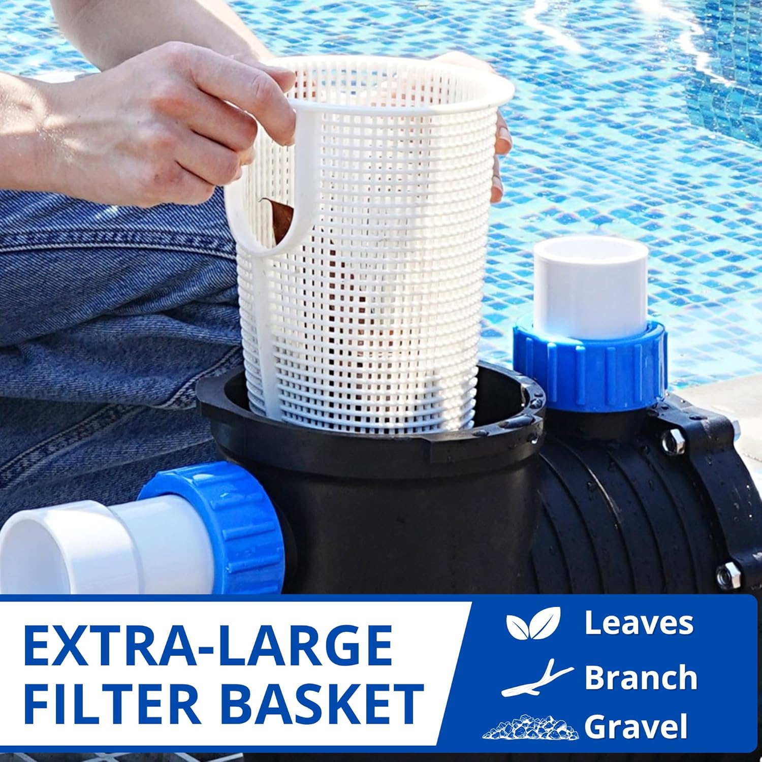 FOTING In/Above Ground Pool Pump, Self Primming Pool Pump High Flow 1.5" & 2" NPT Inlet Connectors, Dark Blue