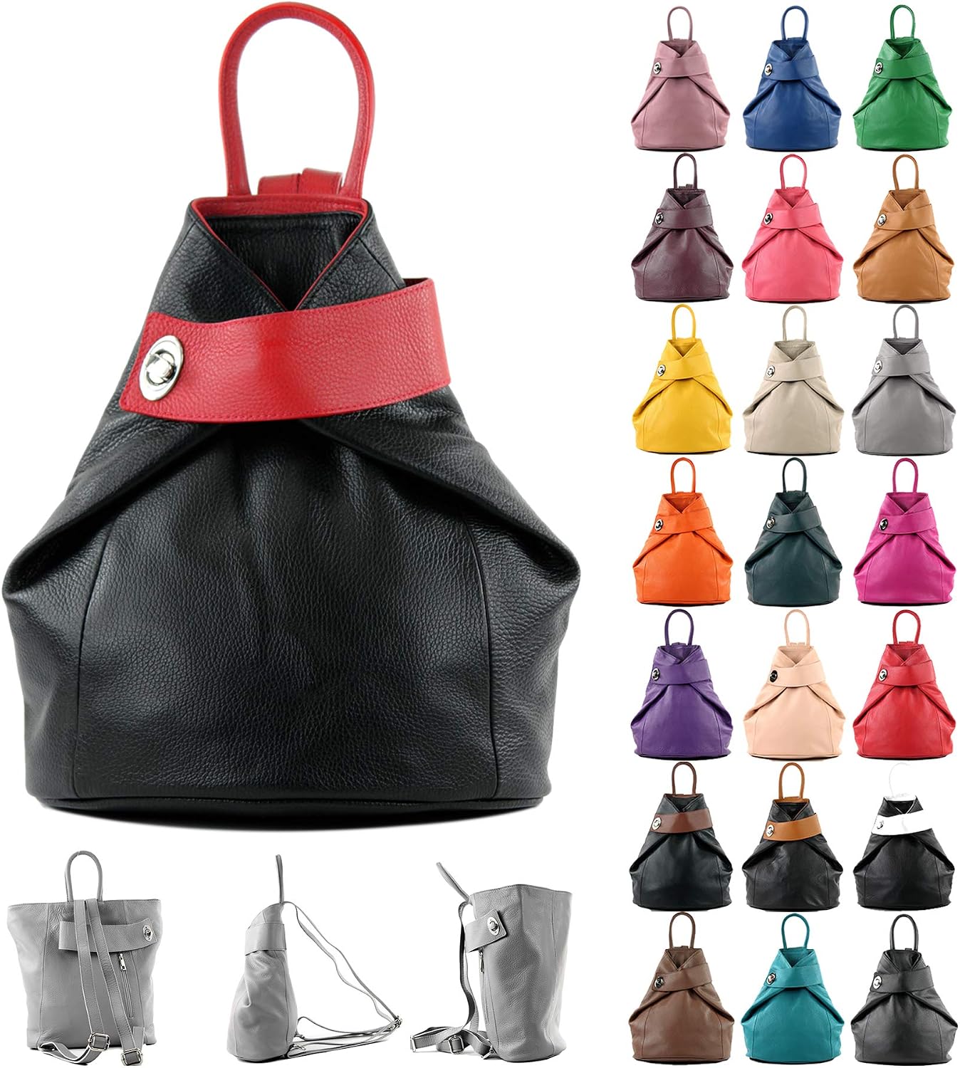 modamoda de - T179 - ital: Women's backpack bag made of leather (Pigeon blue)