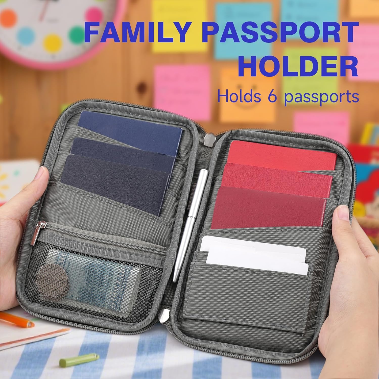 WALNEW Family Passport Holder for 5 - Large Travel Organizer Holds up to 6 Passports, RFID Blocking Water Resistant Document Wallet for Cards, Tickets, Boarding Passes - Image 5
