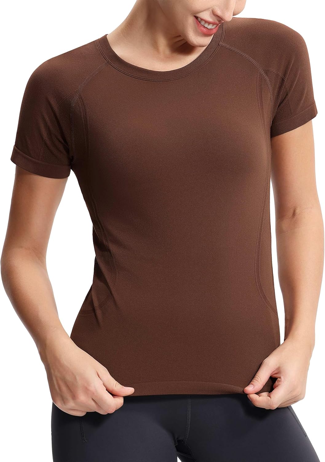 THE GYM PEOPLE Women's Seamless Workout T-Shirts Short Sleeve Slim Fit Shirts Breathable Running Tee Tops - Image 6