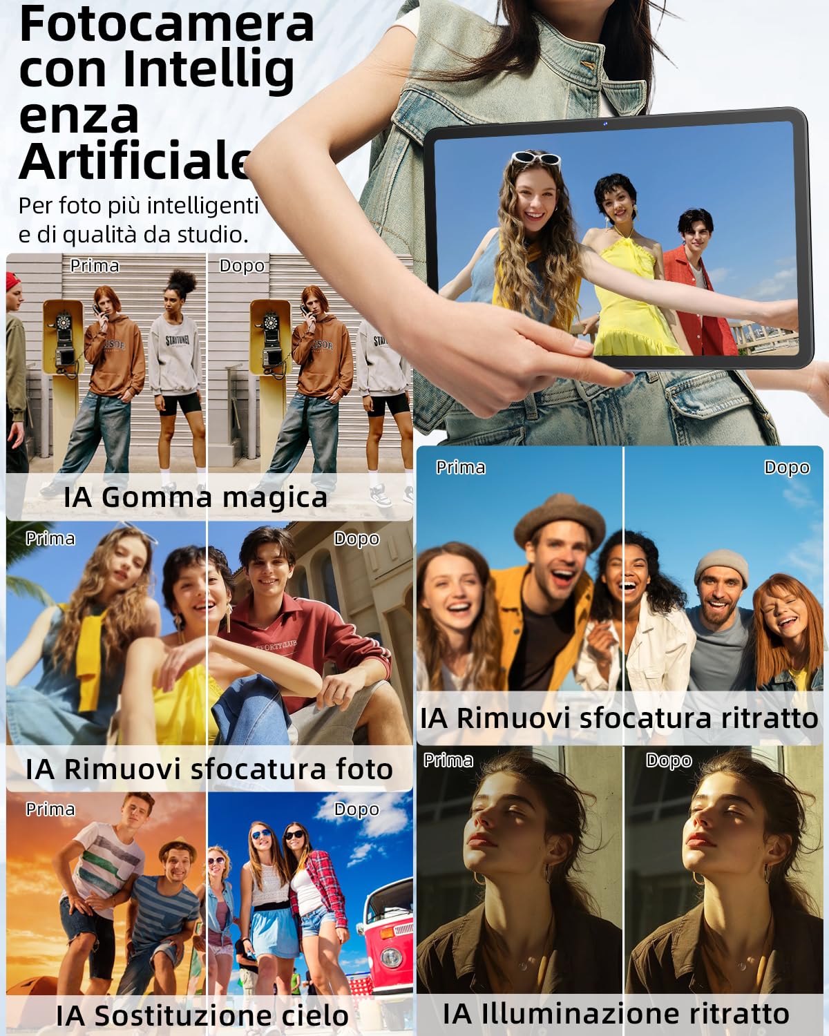 Raemond Tablet da 12 Pollici con tastiera｜ Android 16 con Gemini AI｜ 36GB RAM + 256GB ROM (2TB TF)｜2000 * 1200 Pantalla HD display 90Hz｜Octa-core Unisoc T7250｜ 8MP+20MP｜Face ID｜Widevine L1 (Grigio)