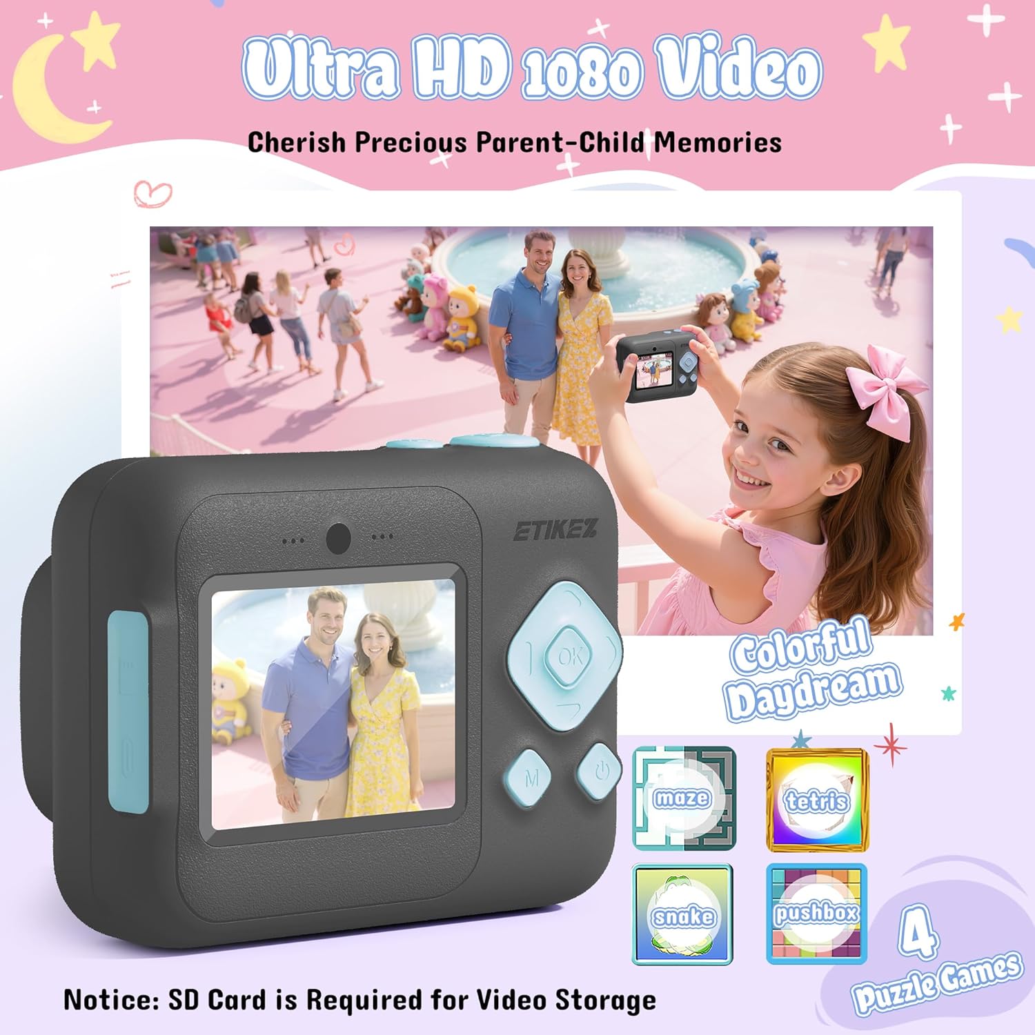 Kids Camera, 1080P Instant Digital Print Camera for Kids, Christmas Birthday Gifts for 4 5 6 7 8 9 10 Year Old Girls Boys, Portable Toy with 32GB SD Card & 3 Rolls Printing Paper, Black