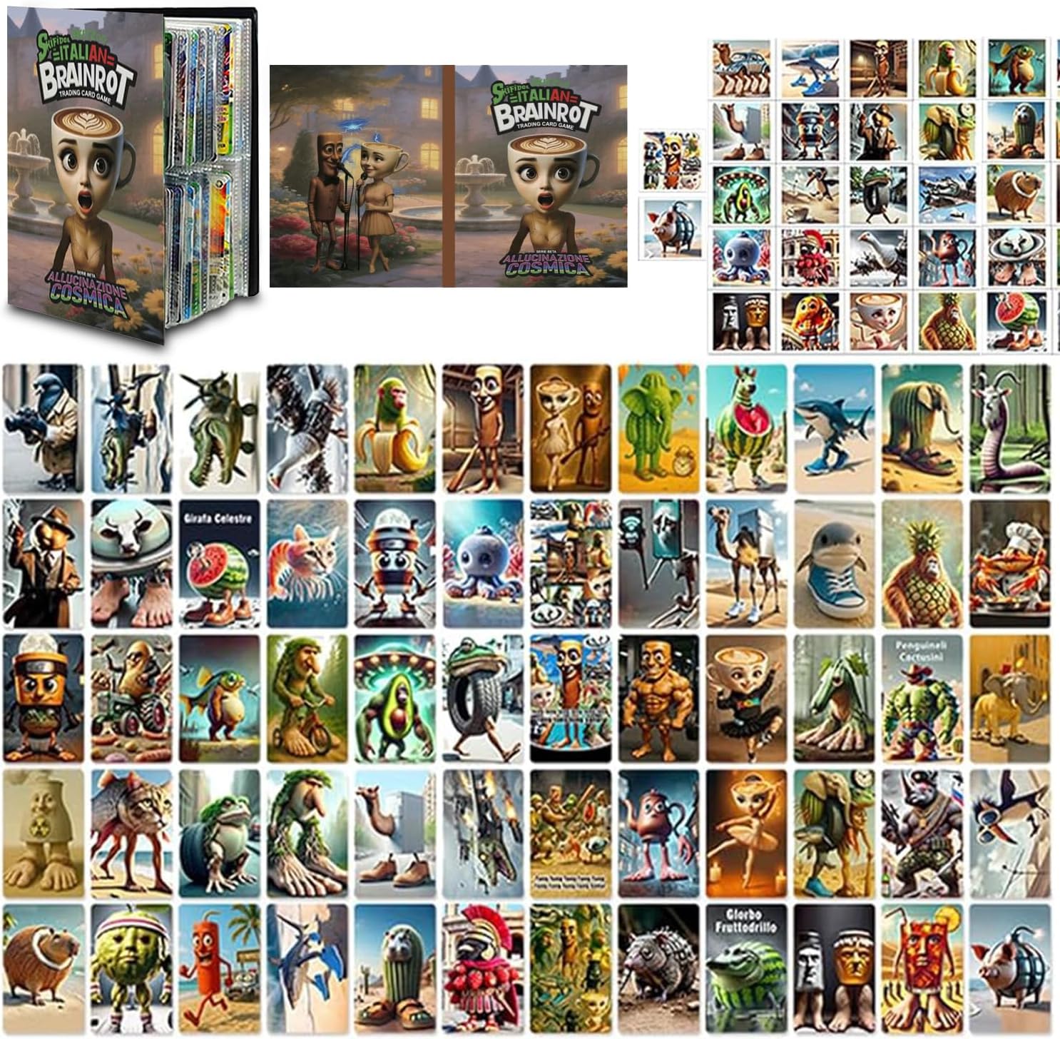 92 PCS Brainrot Cards Set, Funny Brain Rot Cards Game with 60 Photocards and 32 Stickers, Tung Tung Tung Sahur Trading Cards for Teens Collection and Social Gathering, Party with Characters, Fan Gifts