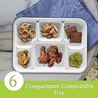 Vista 49 de three leaf 6 COMPARTMENT BAGASSE TRAY 400 Ct. Heavy-Duty- Super Strong- Natural- Eco-Friendly Disposable Bagasse Plates, 100% Biodegradable 6