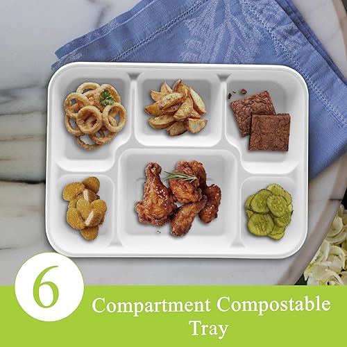 Miniatura 49 de three leaf 6 COMPARTMENT BAGASSE TRAY 400 Ct. Heavy-Duty- Super Strong- Natural- Eco-Friendly Disposable Bagasse Plates, 100% Biodegradable 6