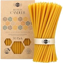 Danilovo Beeswax Candles 50 pcs Yellow - Orthodox Prayer Candles, Table Decor - Clean Burning, Dripless, Cotton Wick Height 6,3 in