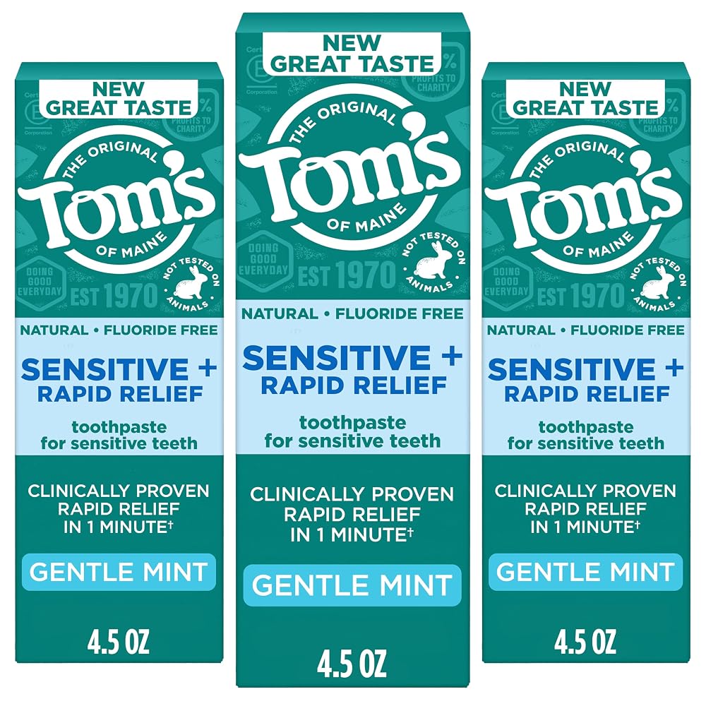Tom's of Maine Rapid Relief and Sensitive Toothpaste, Mint, 3 Pack, 4.5 oz
