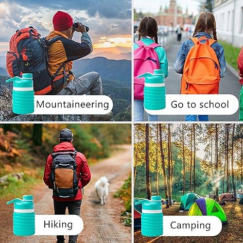 Miniatura 5 de Anntrue Botella de agua plegable sin BPA, de silicona de grado alimenticio, portátil, a prueba de fugas, botella de agua de viaje, 18 onzas