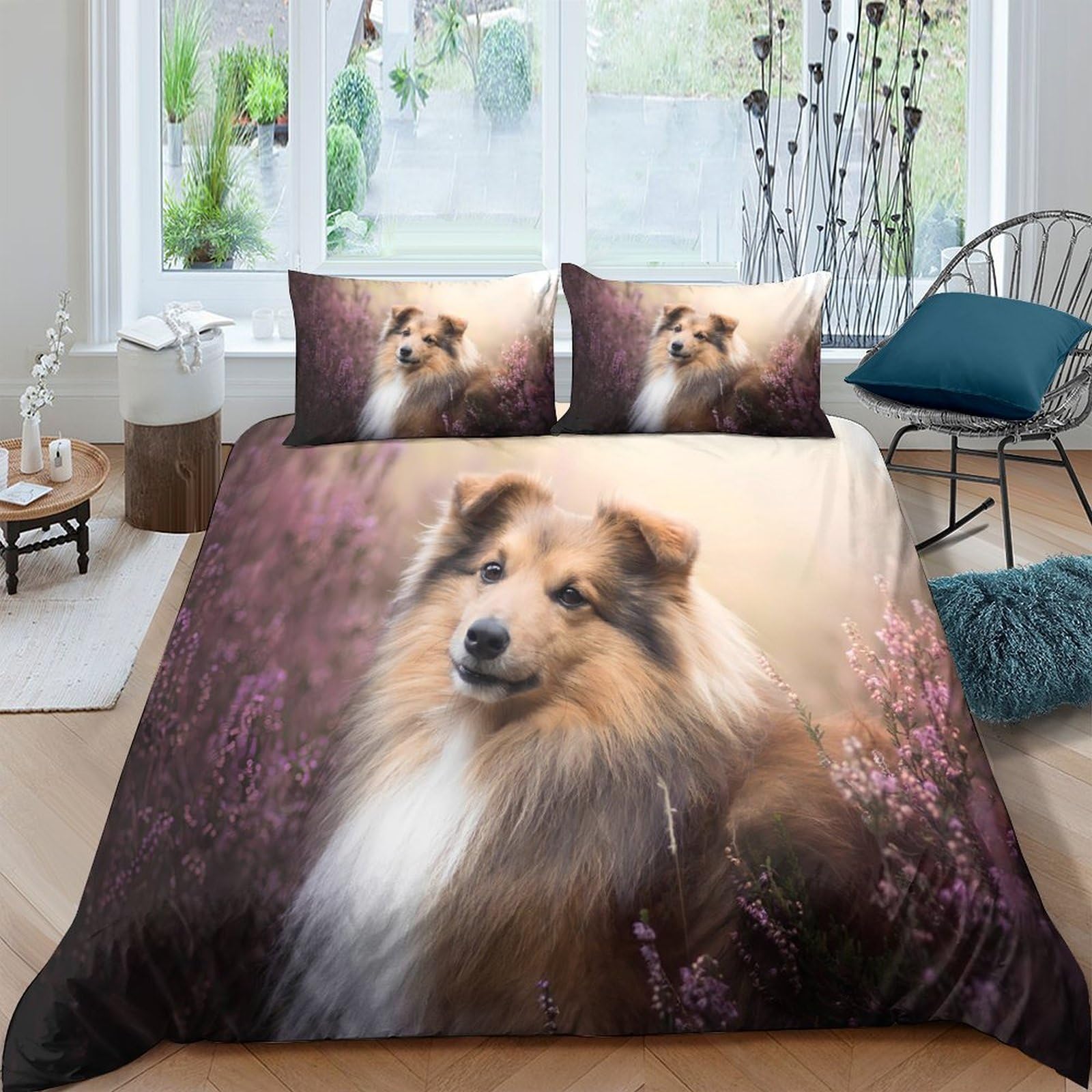 Ctjqhvkz Style-7 3D Printed Collie Dog Fitted Sheet Microfiber Soft Brown Fluffy Dog Mattress Cover Bedroom Decor Anti-Slip Machine Washable Single（135X200cm）