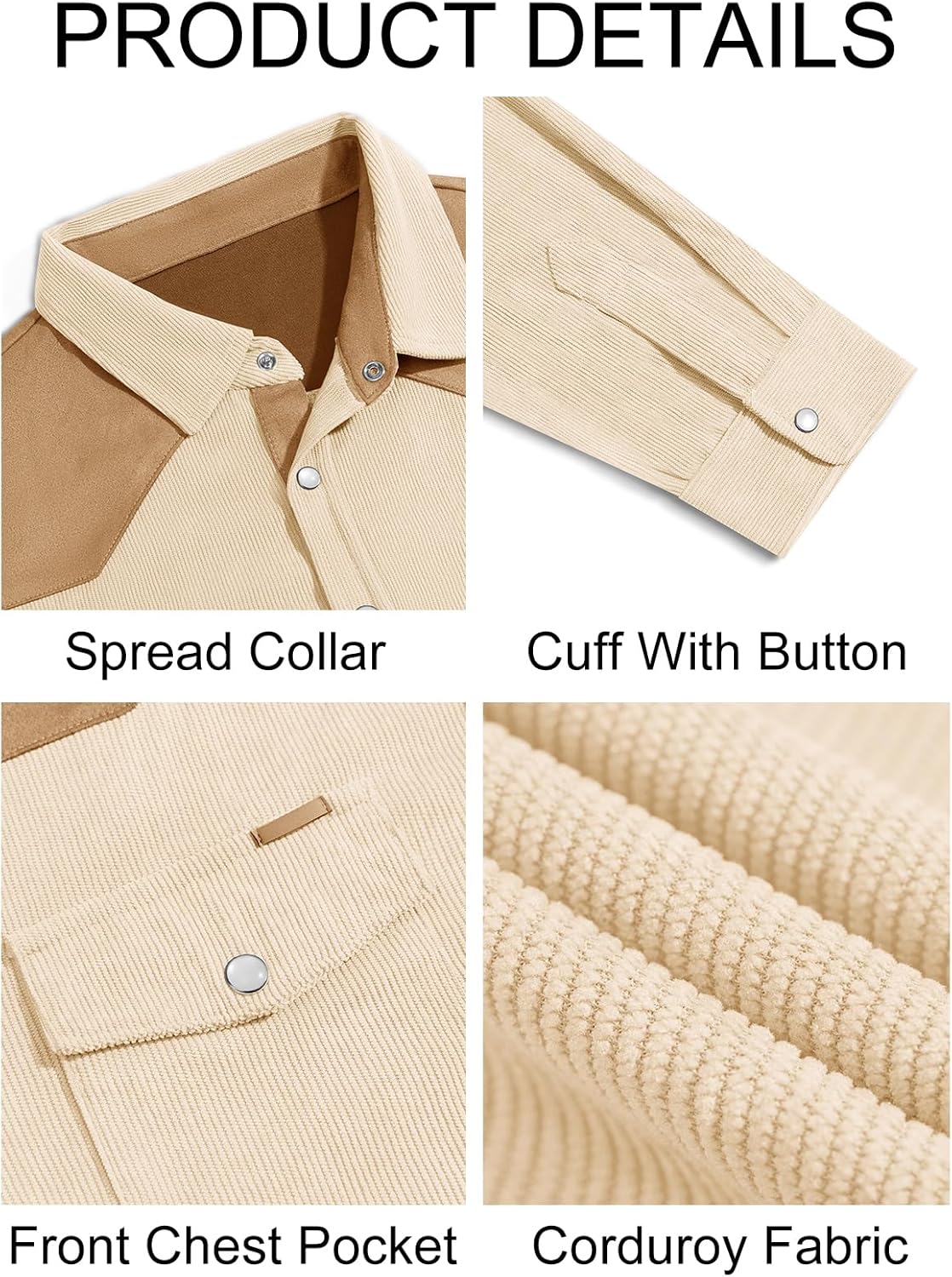 Yousify Mens Corduroy Shirt Long Sleeve Button Down Casual Western Cowboy Shirt Jacket with Flap Pockets - Image 6