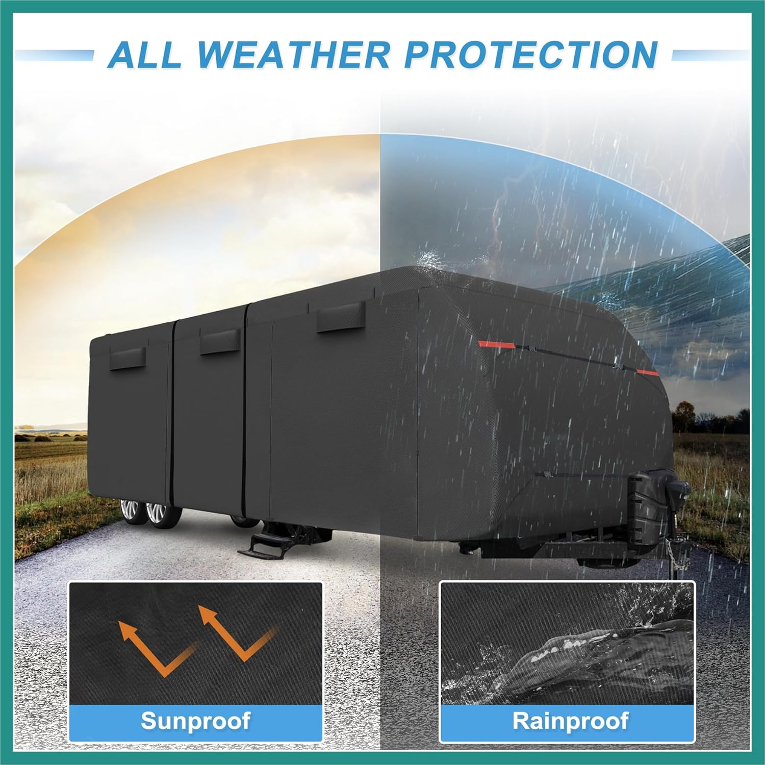 Waterproof RV Cover RV Travel Trailer Cover Fits 18'-20' Windproof Anti-UV Camper Cover All Season Protection with Extra Windproof Ropes and Gutter Covers Black Vehicle Supplies