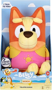 Bluey, Talking Beach Bingo. 13" Talking Plush Toy with 9 Phrases Bases Around The Episode Beach Theme Song