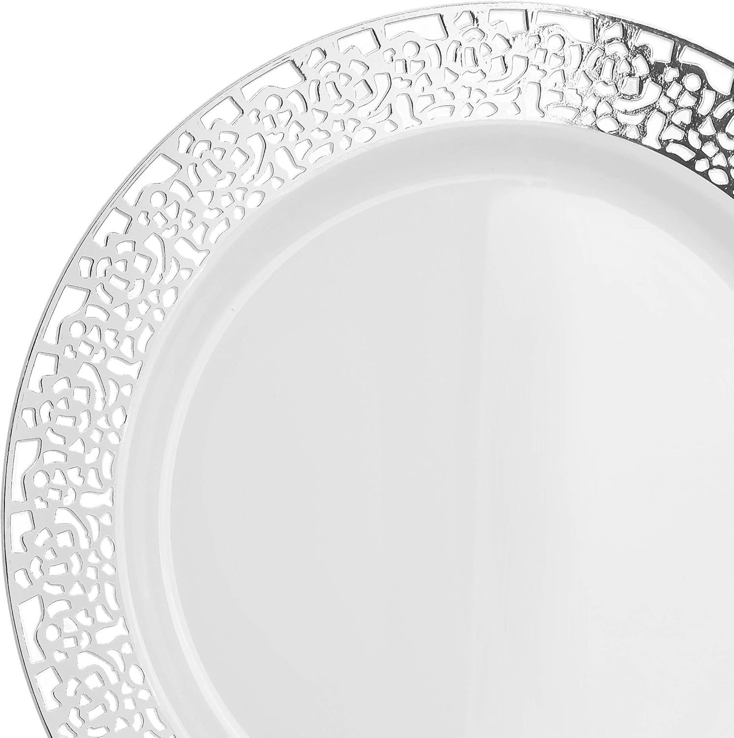 " OCCASIONS " 40 Plates Pack, Heavyweight Disposable Wedding Party Plastic Plates (10.25'' Dinner Plate, Florence White & Silver)