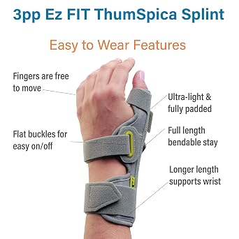 3-Point Products 3pp Ez FIT Thumb Spica Splint Ultra Light Immobilization for De Quervain's, Gamekeepers Thumb & Thumb Injuries, One Size Fits Most