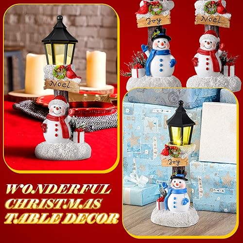Miniatura 6 de Karenhi Paquete de 2 decoraciones de mesa de Navidad iluminadas, figuras de muñeco de nieve de Navidad, decoración de centros de mesa de muñeco de