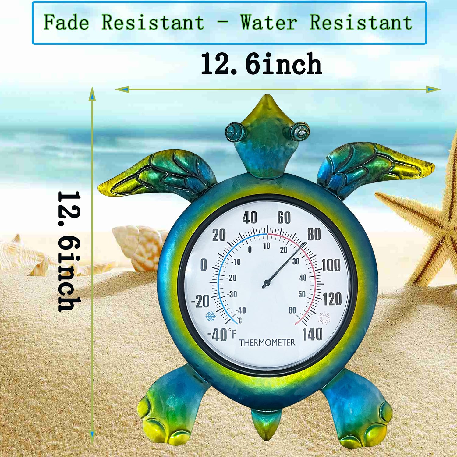 Turtle Outdoor Thermometer - Wall Mount Thermometer - Green Turtle Design Decor Outdoor and Indoor