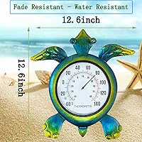 Vista 2 de Termómetro de tortuga para exteriores, termómetro de montaje en pared, diseño de tortuga verde, decoración para exteriores e interiores