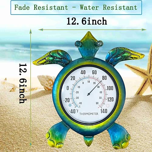 Miniatura 2 de Termómetro de tortuga para exteriores, termómetro de montaje en pared, diseño de tortuga verde, decoración para exteriores e interiores