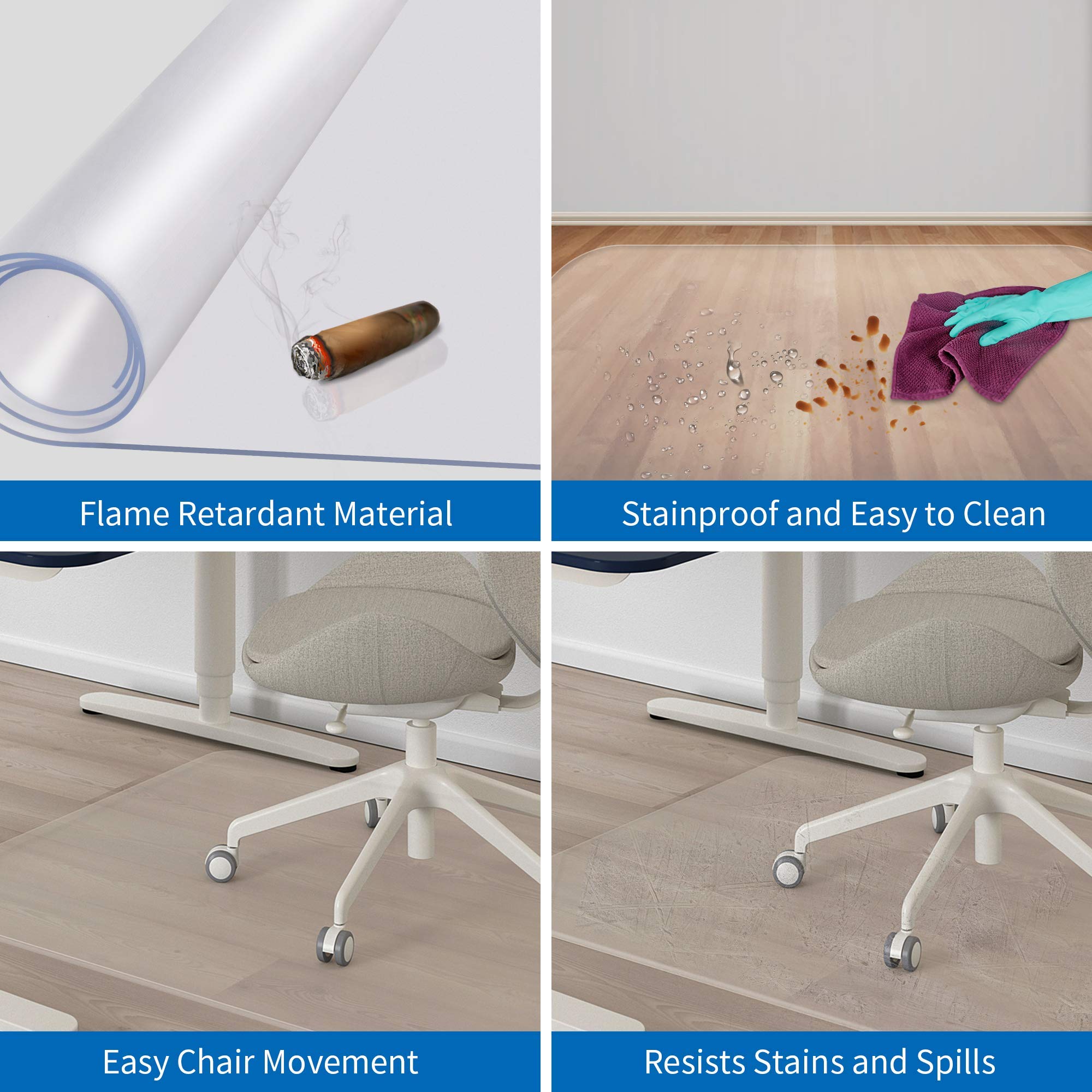 Zinn Tapis de protection de sol en bois dur - Anti-rayures - Transparent - Pour chaise de bureau Roliing, roues et pieds - Protection contre la saleté - Glisse lisse lisse