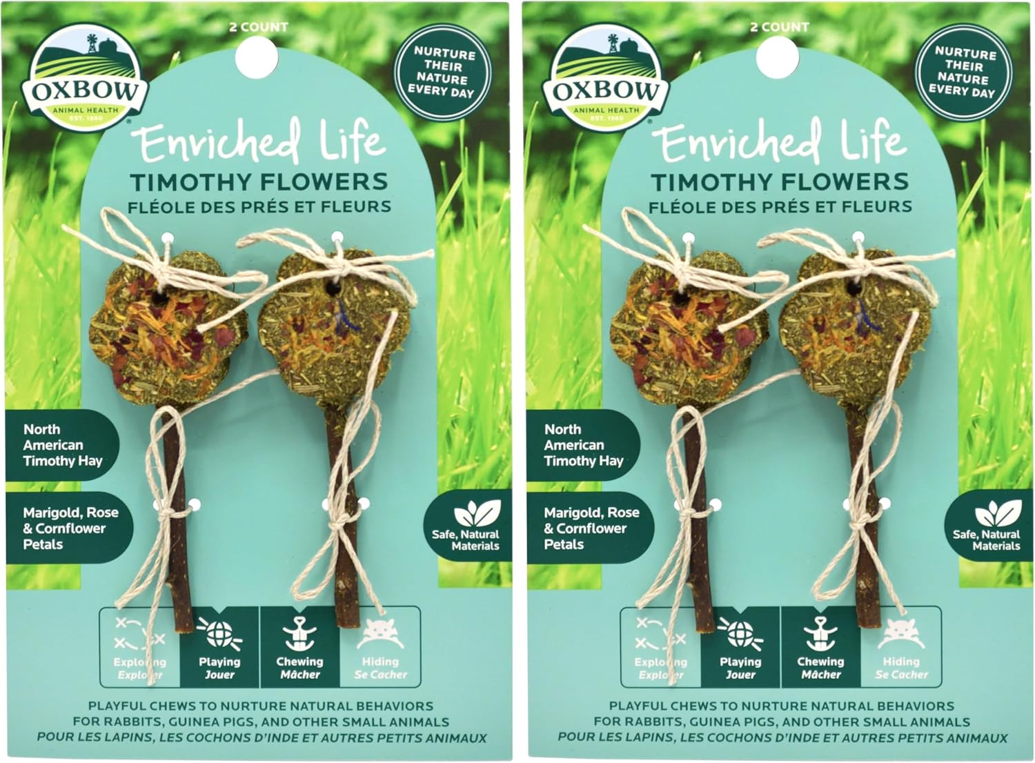 Oxbow Enriched Life Timothy Flowers, Natural Timothy Hay Chew for Rabbits, Guinea Pigs, and Hamsters, Promotes Dental Health, Safe Chewable Accessory for Playtime and Foraging, Small Pet Toy