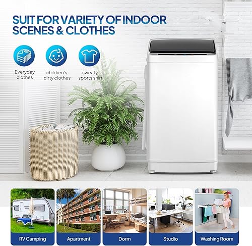 Vista 6 de ROVSUN Lavadora portátil de 17.8 libras, máquina de lavandería eléctrica completamente automática con tambor de acero inoxidable, lavadora compacta