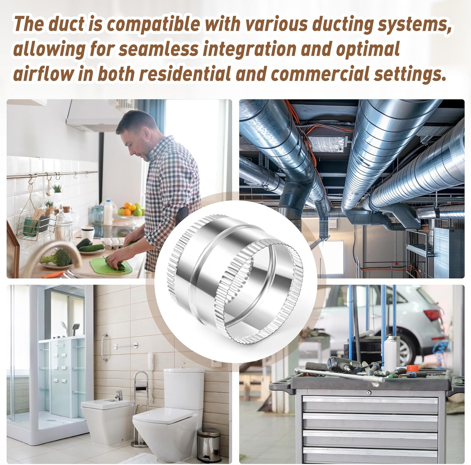 4 Inch Duct Connector Galvanized Steel Dryer Vent Connector Flexible Round Ventilation Duct Extension Metal Vent Coupler for 4" HVAC Pipe Hose Ductwork, 3 Inch Long, Silver(Crimped Ends)