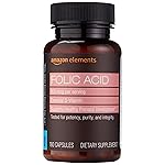 Amazon Elements - Folic Acid, 800 mcg per serving, Tablet, 180 Count, Pack of 1, Women\'s Dietary Supplement for Healthy Prenatal Development, 6 Months of Supply