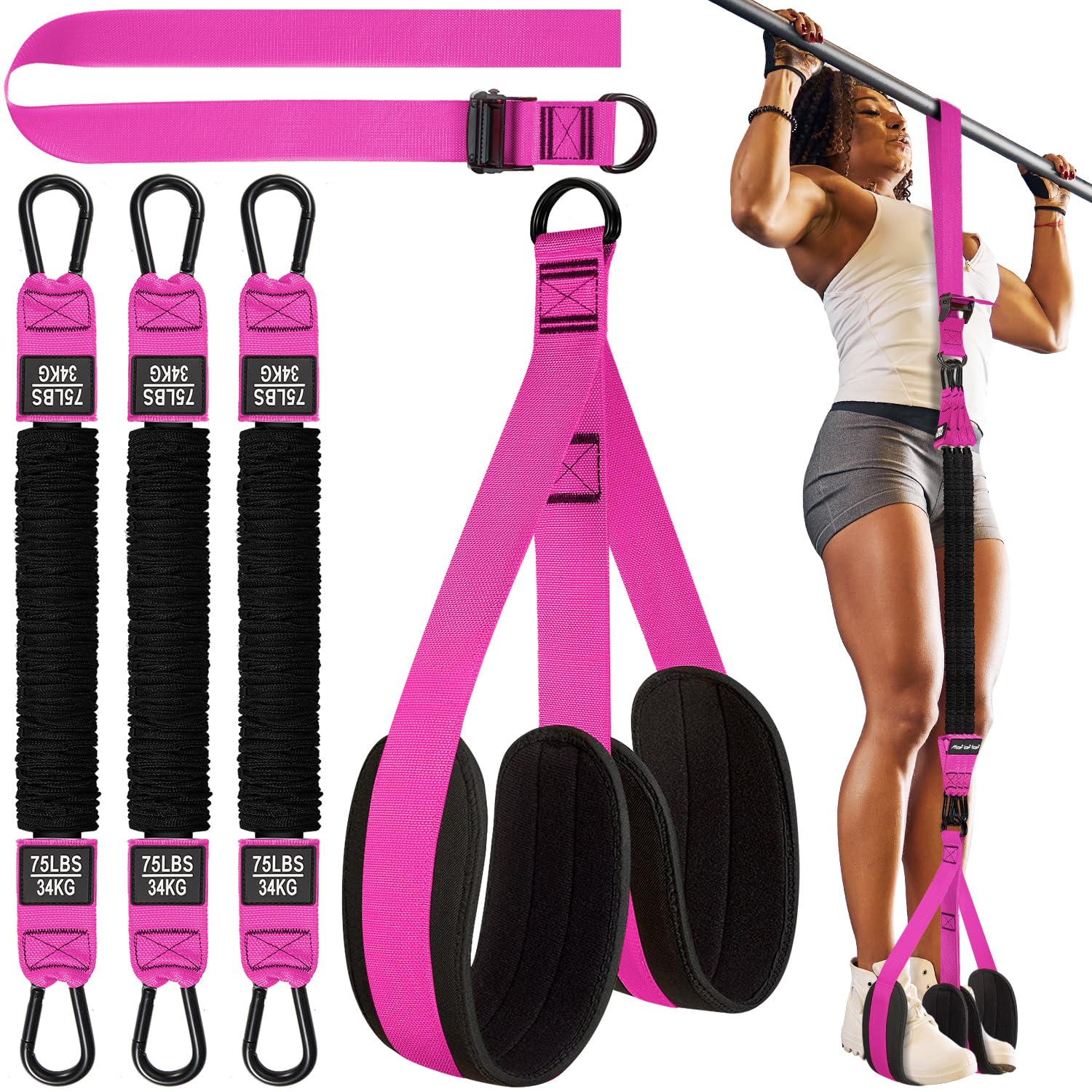 Pull Up Assistance Bands, Heavy Duty Resistance Band for Pull Up Bar, Adjustable Weight/Size with Fabric Feet/Knee Rest, Bands for Pull Up Assist for Strength Training, Patented Pull Up Assist Band