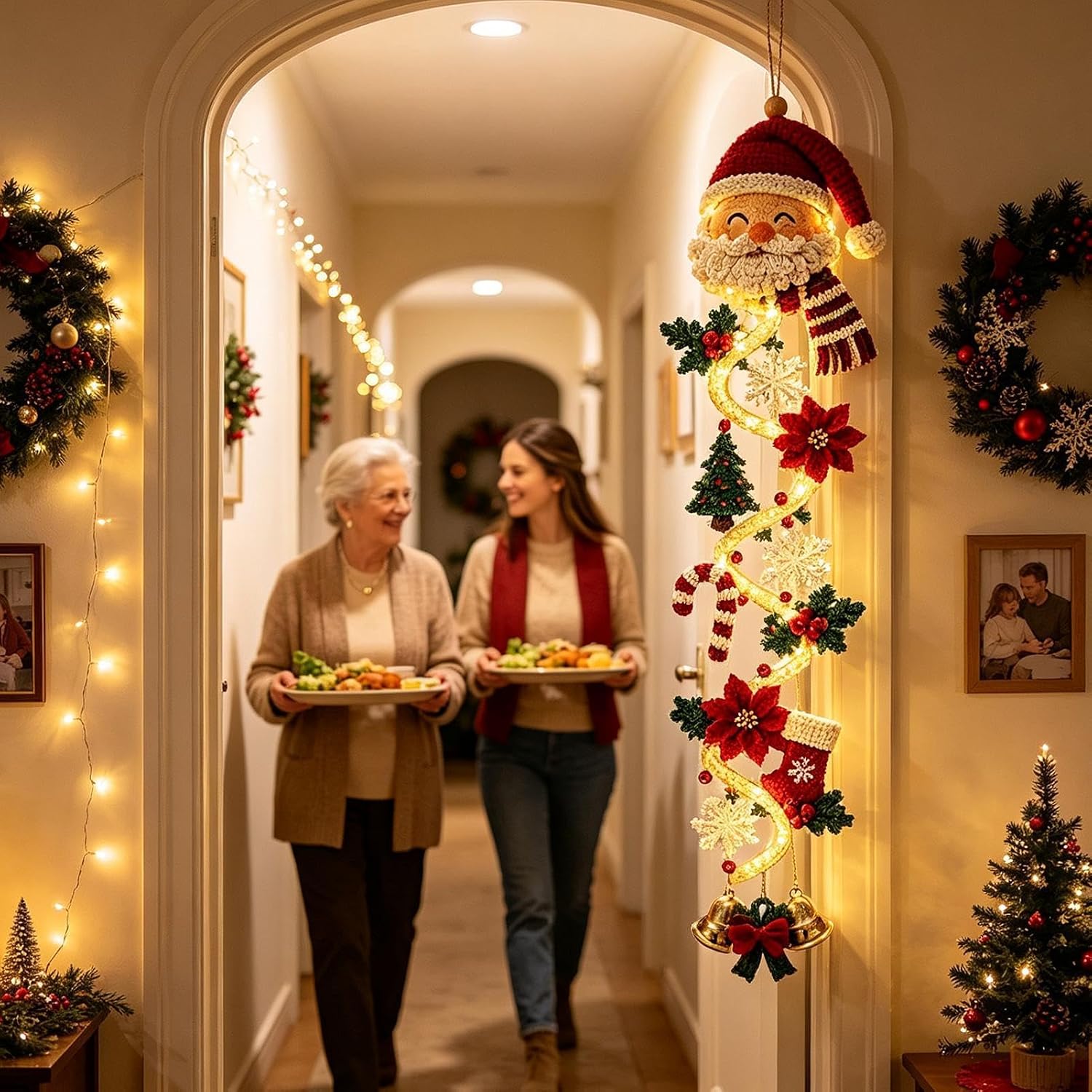 Glowing Christmas Door Decor - Hangable Seasonal Accent, Quilted Holiday Sw
