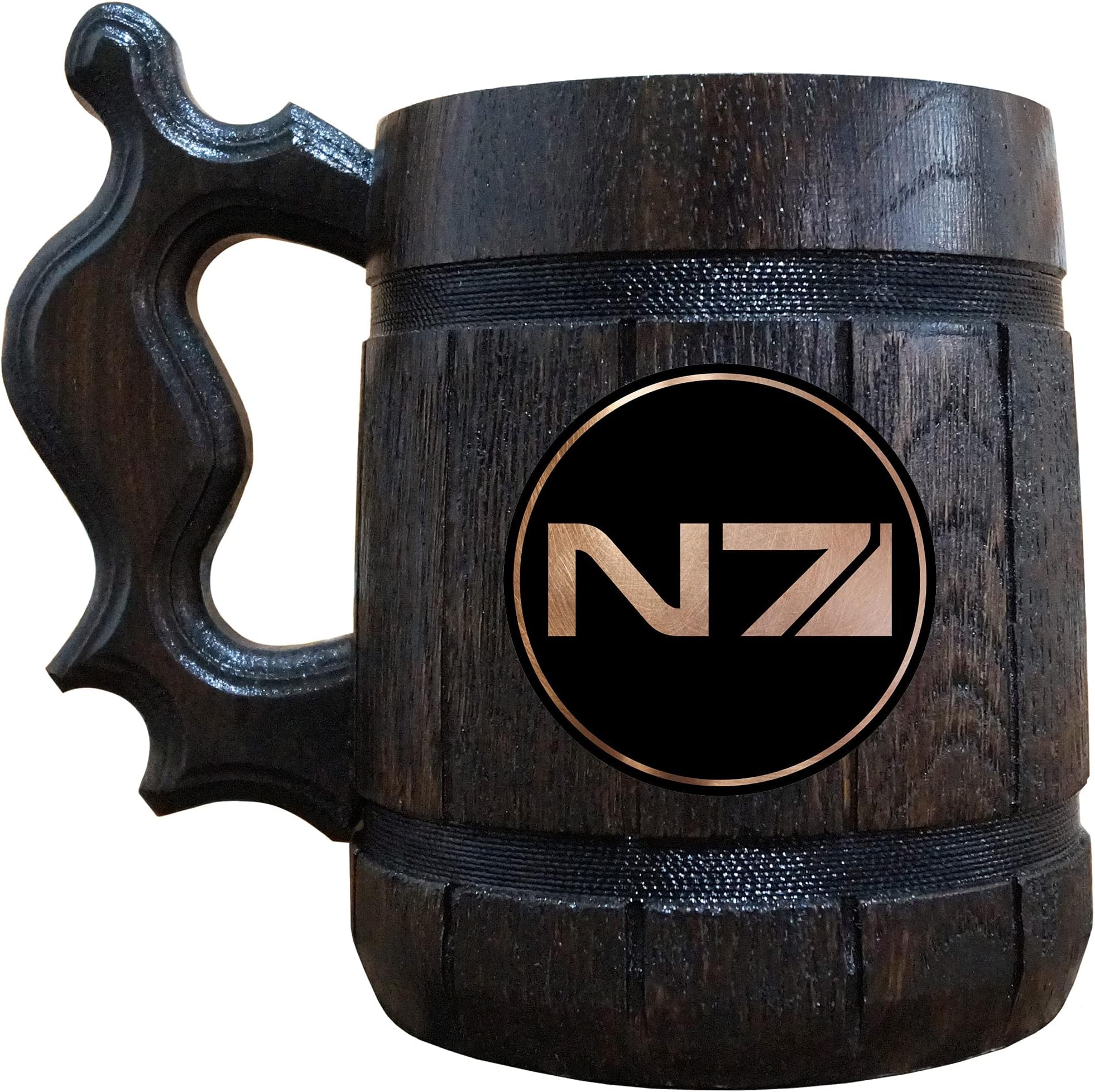 Mass Effect N7 Beer Mug, 22 oz, Personalized Engraved Stein, Wooden Beer Tankard, Groomsmen Geek Gift, Custom Gift for Him, Beer Lover Gift