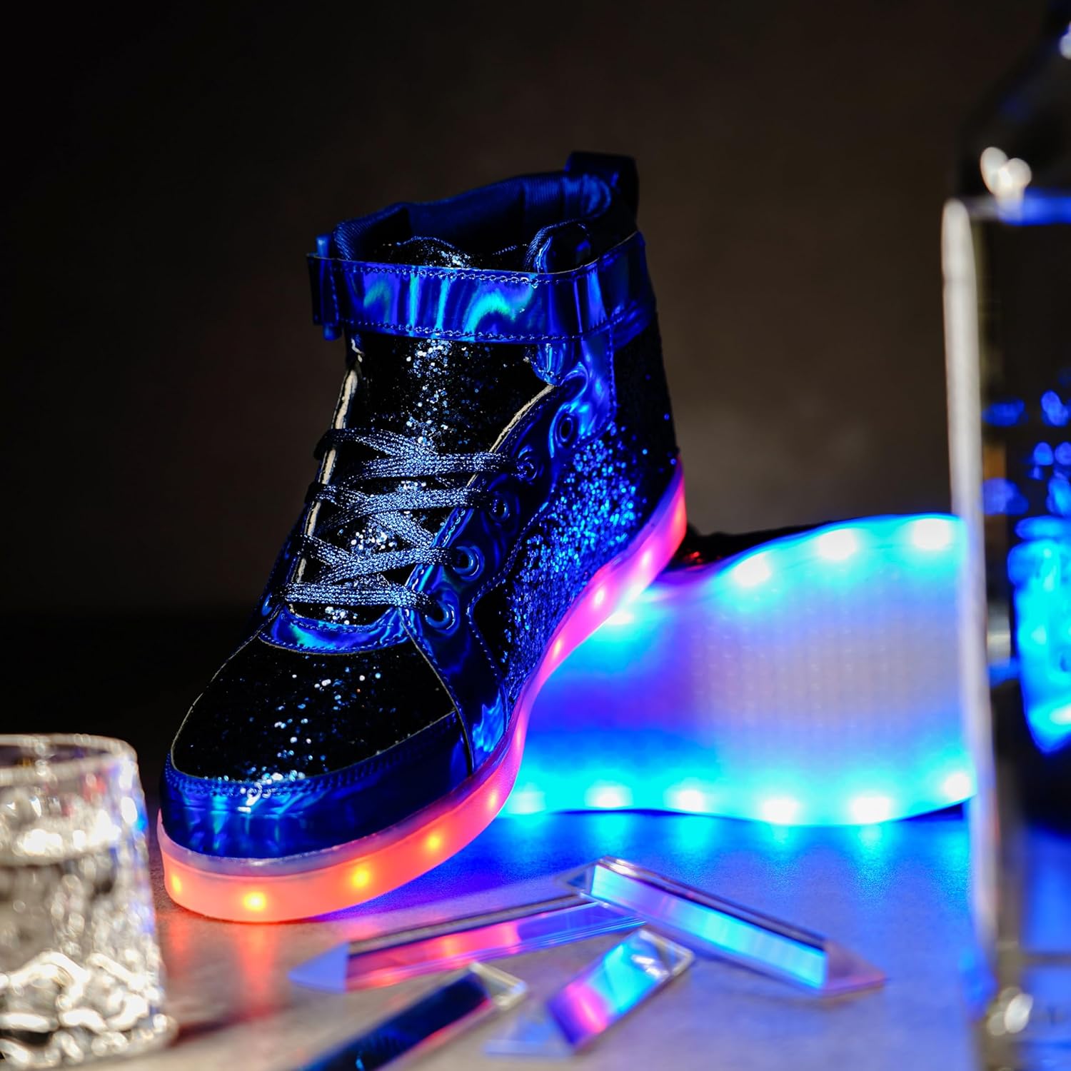 Glitter Led Shoes Light Up Shoes High Top Sneakers for Women Men Flashing Dancing Shoes for Halloween Christmas Party with USB Charging - Image 3