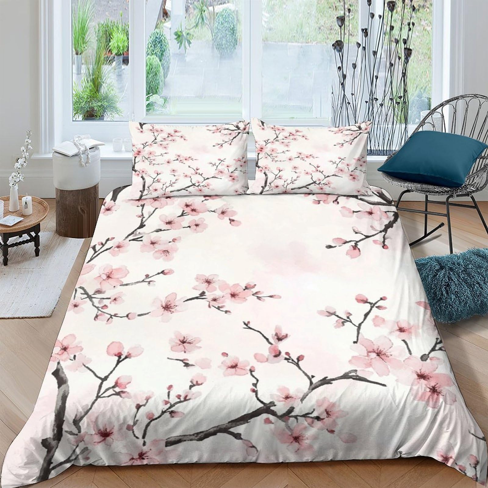Ctjqhvkz Style-3 3D Printed Sakura Blossom Fitted Sheet Microfiber Soft Breathable Plum Flower Mattress Cover For Bedroom Decor Single（135X200cm）