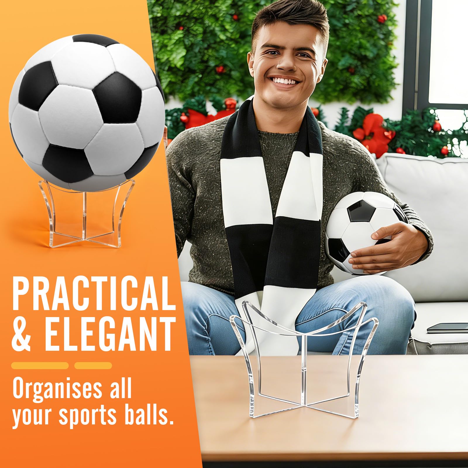 JSMTKJ 4 Pièces Support de Balle en Acrylique, Support de Football, Présentoir Multifonctionnel pour Basketball Volleyball Football Ballon Rugby Ball