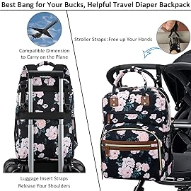 Diaper Bag Backpack Tote for Women Large Capacity with Insulated Pockets Multifunctional Diaper Bags For Baby Girl Boy Waterproof Baby Bags, Maternity Bag Black Pink Floral