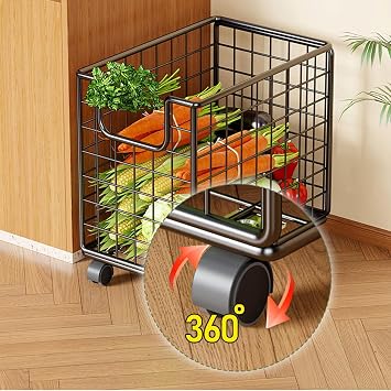 Kitchen Utility Cart 360 Degree Rotating Portable Mobile | Fruit Vegetable Baskets With Wheels for Home Kitchen Outdoor Bathroom Laundry Room Fruit Vegetable Snack Pantry Storage